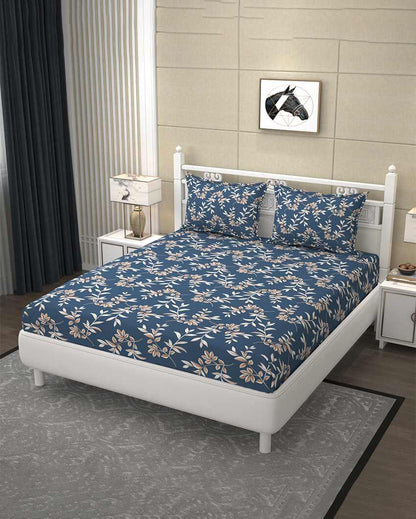 Serene Floral Design Elastic Fitted Microfiber Bedding Set | 72 x 78 inches