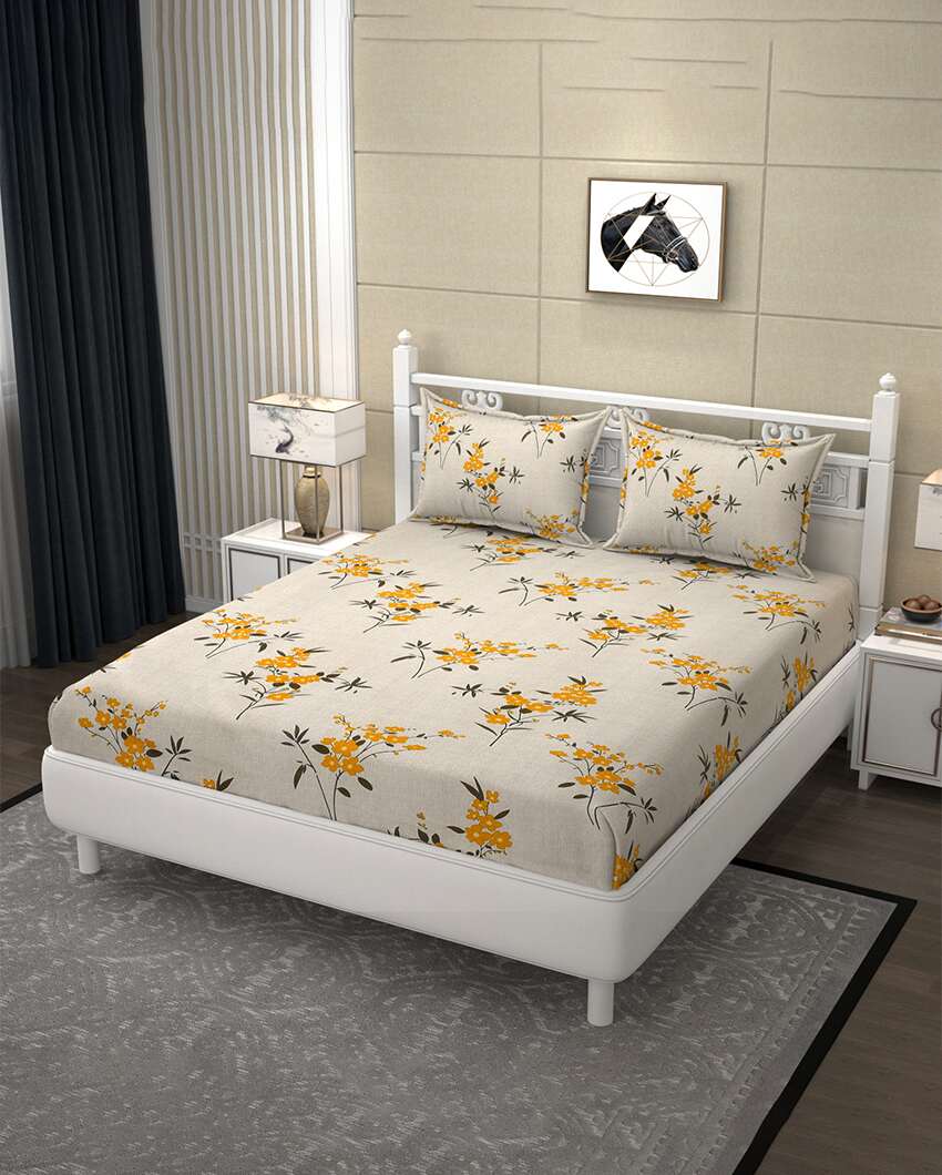 Luxury Floral Design Elastic Fitted Microfiber Bedding Set | 72 x 78 inches