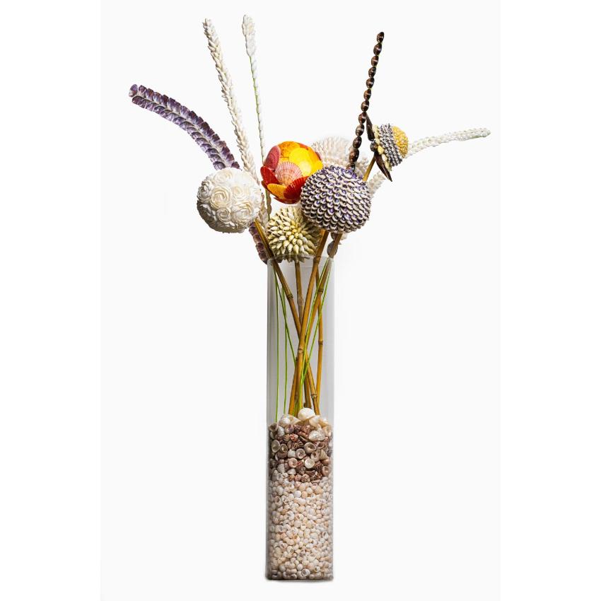 Exotic Sea Shell Filled Glass Vase With Sea Shell Flowers | Pack of 3