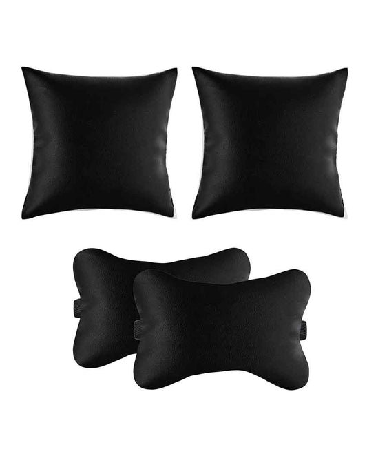 Faux Leather 2 Car Pillows & 2 Neck Rest Cushions