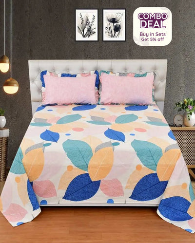 Colorful Leafs Cotton Bedding Set | King Size | 108 X 108 Inches