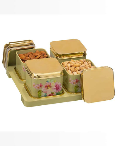 Floret Design Polypropylene Grocery Four Containers With 1 Tray | 500 ml | 11 x 10 inches