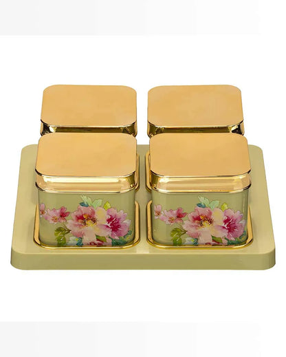 Floret Design Polypropylene Grocery Four Containers With 1 Tray | 500 ml | 11 x 10 inches