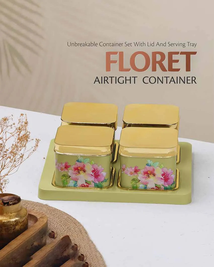 Floret Design Polypropylene Grocery Four Containers With 1 Tray | 500 ML