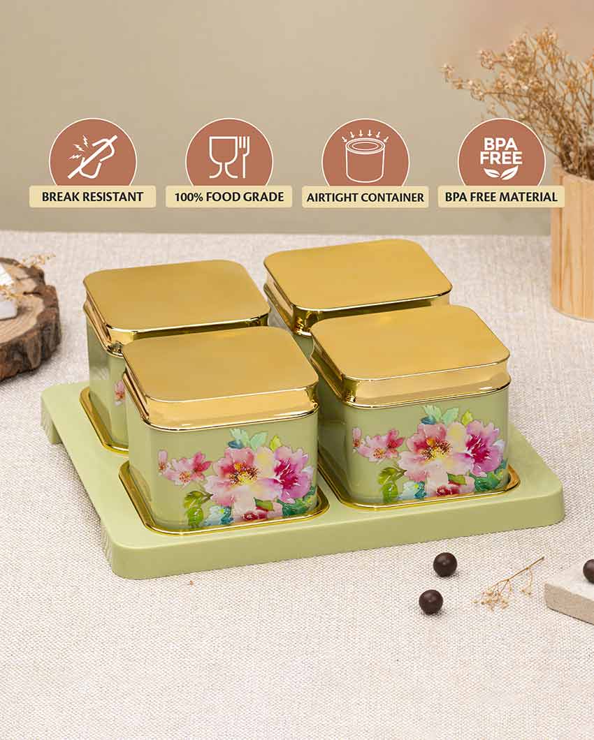 Floret Design Polypropylene Grocery Four Containers With 1 Tray | 500 ml | 11 x 10 inches