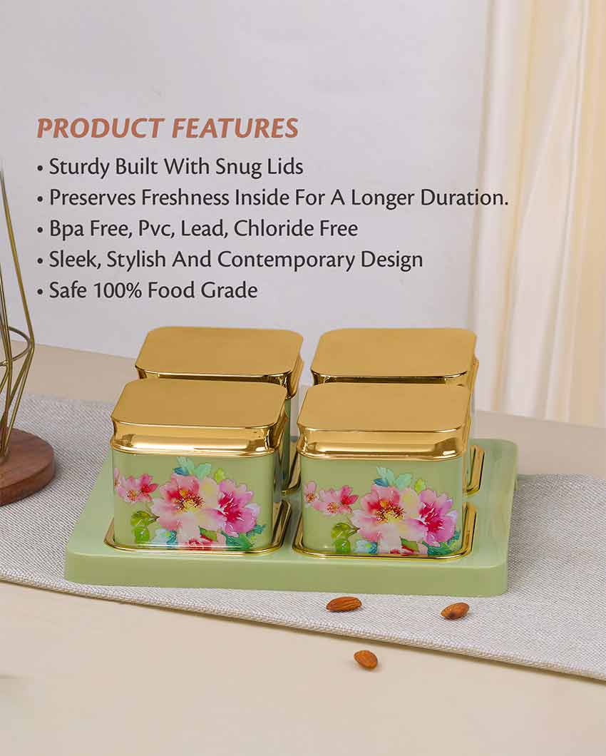 Floret Design Polypropylene Grocery Four Containers With 1 Tray | 500 ml | 11 x 10 inches