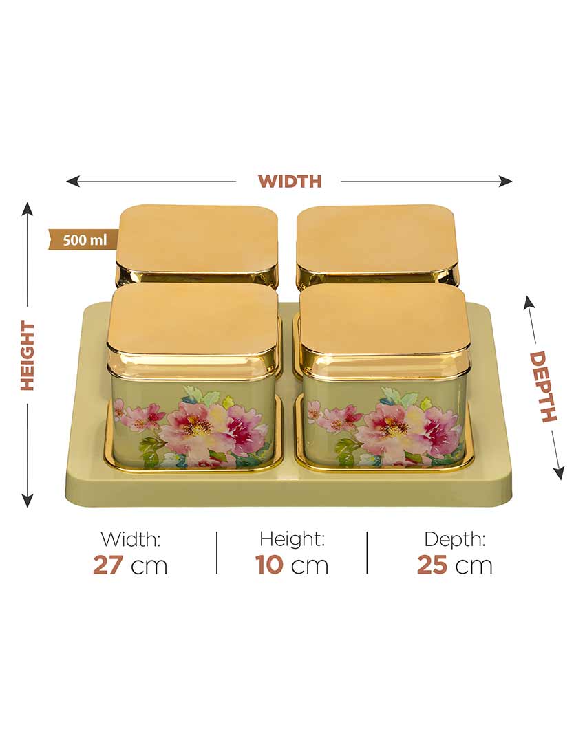 Floret Design Polypropylene Grocery Four Containers With 1 Tray | 500 ML