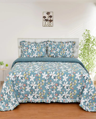 Charming Flower Bunch Glace Cotton Bedcovers | Queen Size | 90 X 100 inches