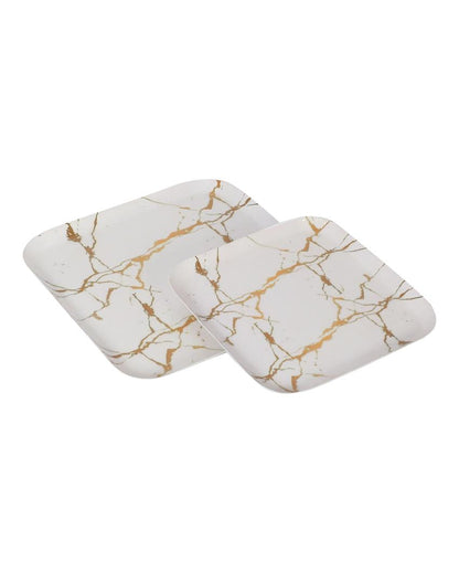 White & Gold Square  Platters | Set of 2