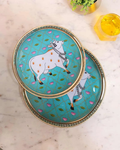 Cow Round Pichwai Trays | Set of 2