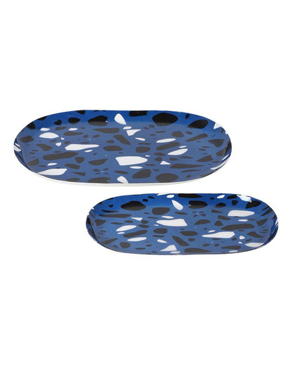 Blue & Black Metal Oval Platters | Set of 2