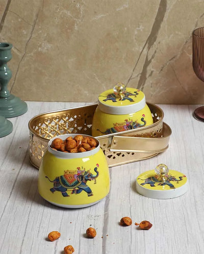 Blue Elephant Print 2 Jars with Basket Set