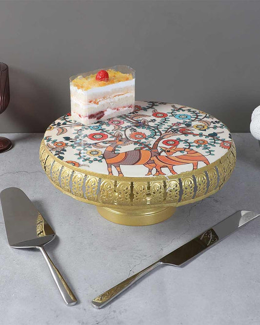 Multicolor Metal Cake Platter with Knife & Server