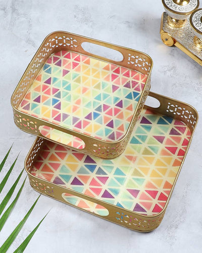 Multicolor Triangle Metal Tray | Set of 2