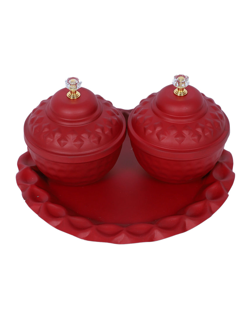 Festive Red Matki and Plate Dry Fruits Platte | Red | Pack of 3 | 200 ML