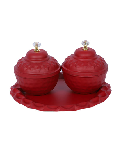 Festive Red Matki and Plate Dry Fruits Platte | Red | Pack of 3 | 200 ML