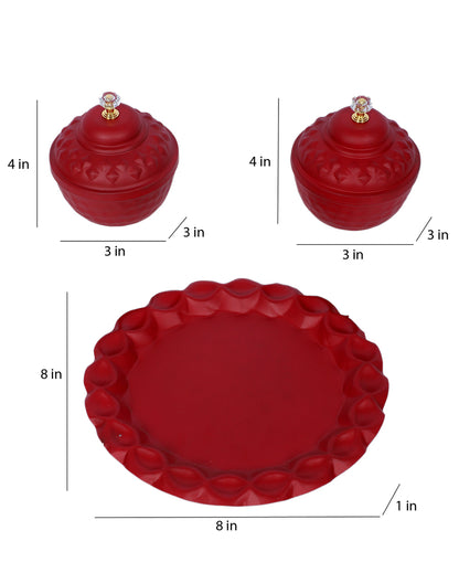 Festive Red Matki and Plate Dry Fruits Platte | Red | Pack of 3 | 200 ML