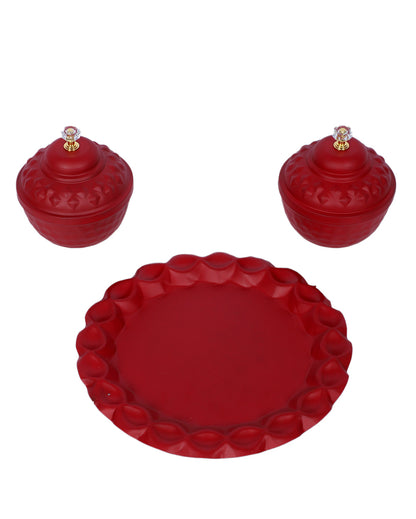 Festive Red Matki and Plate Dry Fruits Platte | Red | Pack of 3 | 200 ML