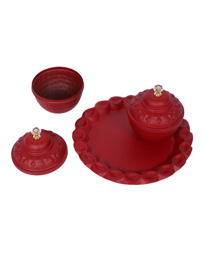 Festive Red Matki and Plate Dry Fruits Platte | Red | Pack of 3 | 200 ML