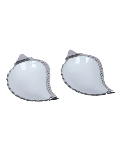 Elegant White and Silver Shell Shape Platter | Set of 2 | 300 ML | 8 x 5 x 2 inches