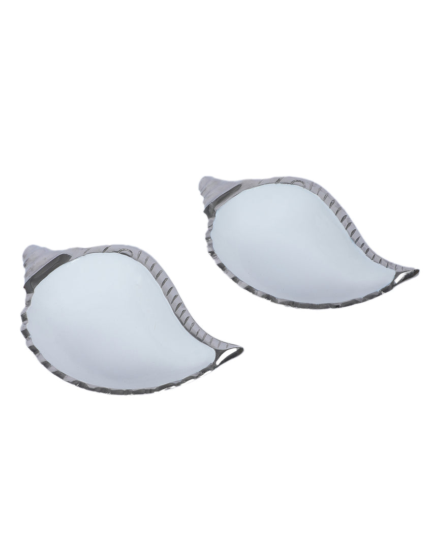 Elegant White and Silver Shell Shape Platter | Set of 2 | 300 ML | 8 x 5 x 2 inches