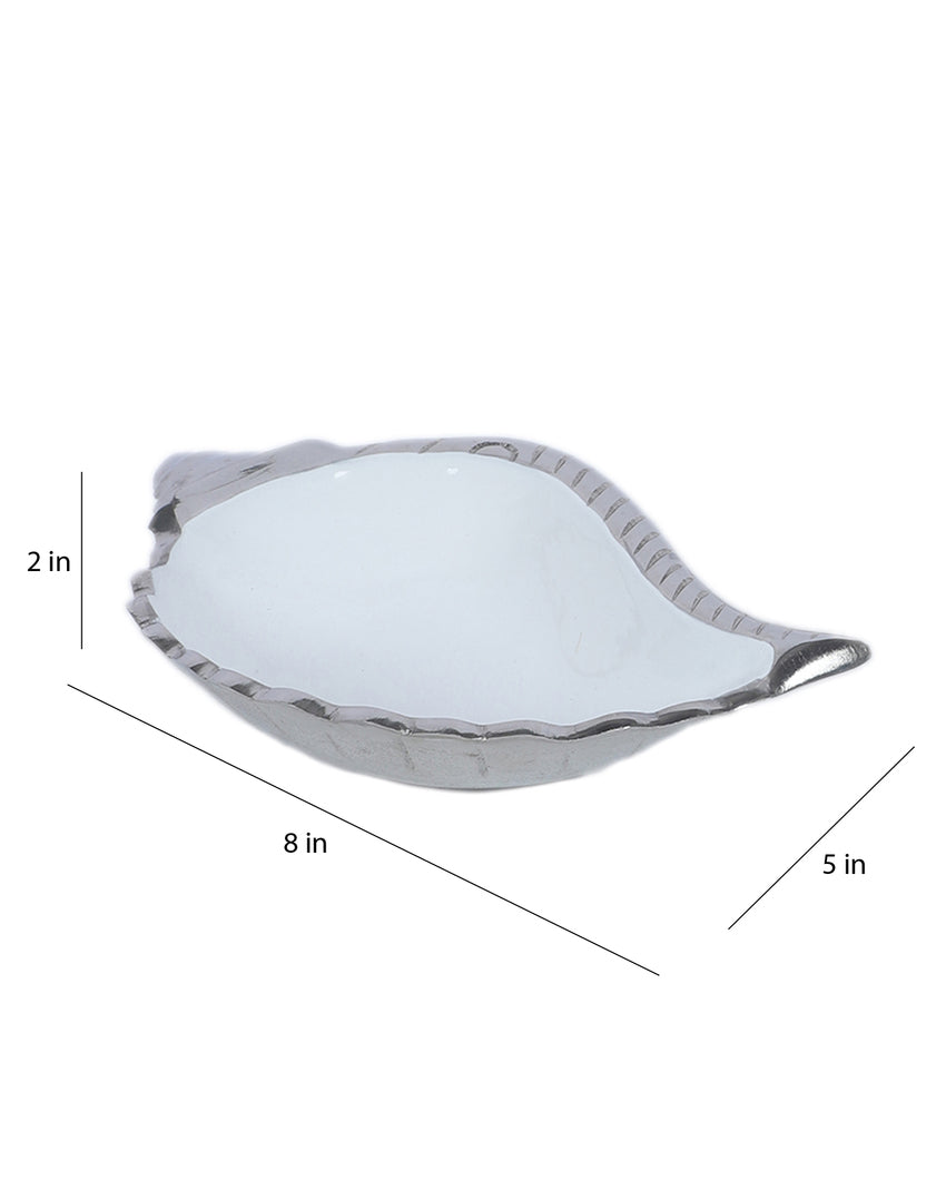 Elegant White and Silver Shell Shape Platter | Set of 2 | 300 ML | 8 x 5 x 2 inches