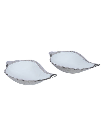 Elegant White and Silver Shell Shape Platter | Set of 2 | 300 ML | 8 x 5 x 2 inches