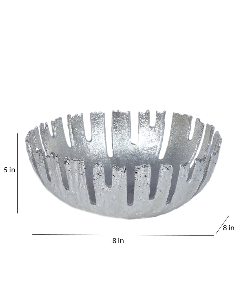 Modern Silver Striped Fruits Bowl | Silver | 8 x 5 inches