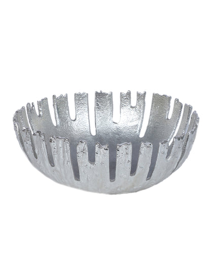 Modern Silver Striped Fruits Bowl | Silver | 8 x 5 inches