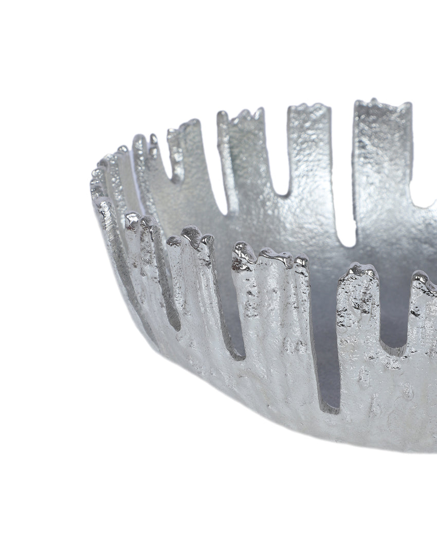 Modern Silver Striped Fruits Bowl | Silver | 8 x 5 inches