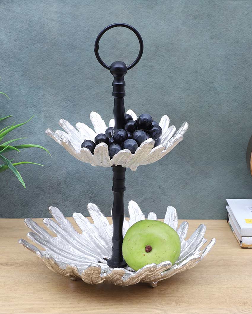 Elegant Silver Leaves Two Layer Fruits Platter | 10 x 15 inches