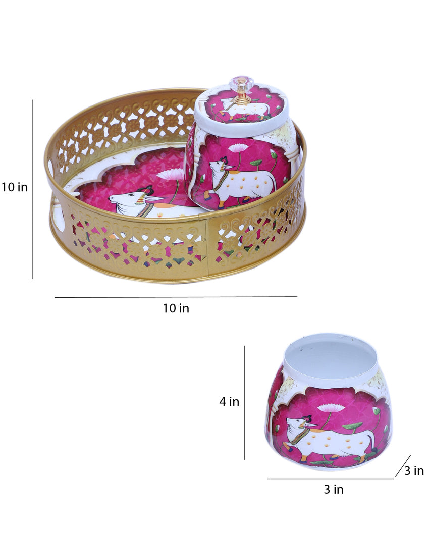 Lovely Pink and White Cow Tray With Jars | Pack of 3