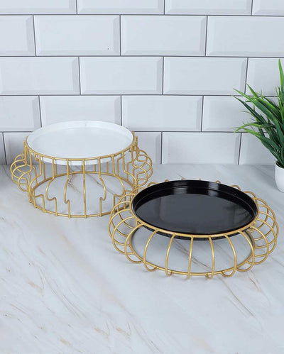 Sleek Black and White Round Wired Buffet Platter | Set of 2