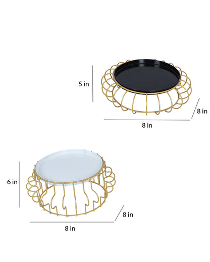 Sleek Black and White Round Wired Buffet Platter | Set of 2