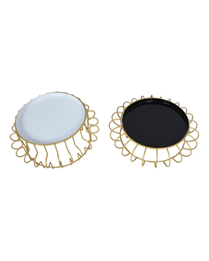 Sleek Black and White Round Wired Buffet Platter | Set of 2