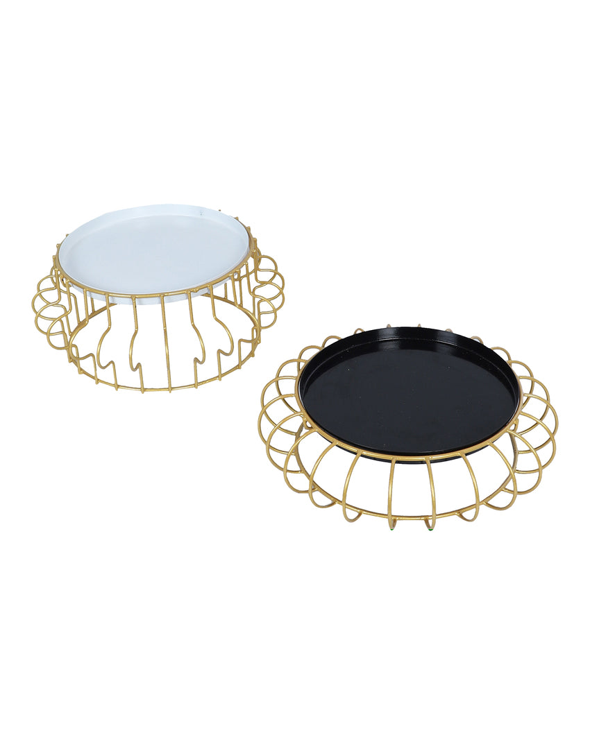 Sleek Black and White Round Wired Buffet Platter | Set of 2