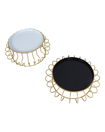 Sleek Black and White Round Wired Buffet Platter | Set of 2