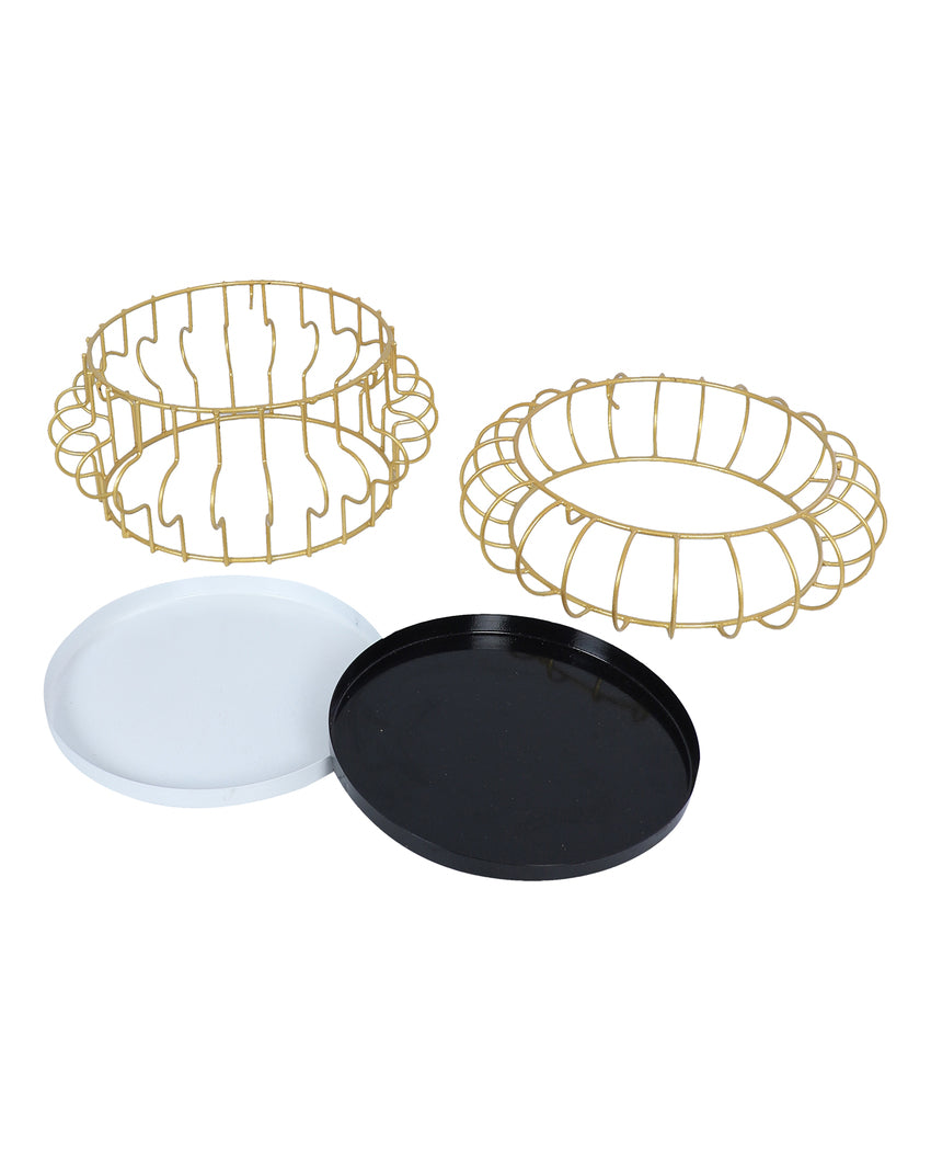 Sleek Black and White Round Wired Buffet Platter | Set of 2