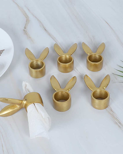 Chic Golden Bunny Napkin Ring | Set of 6 | 3 x 2 inches