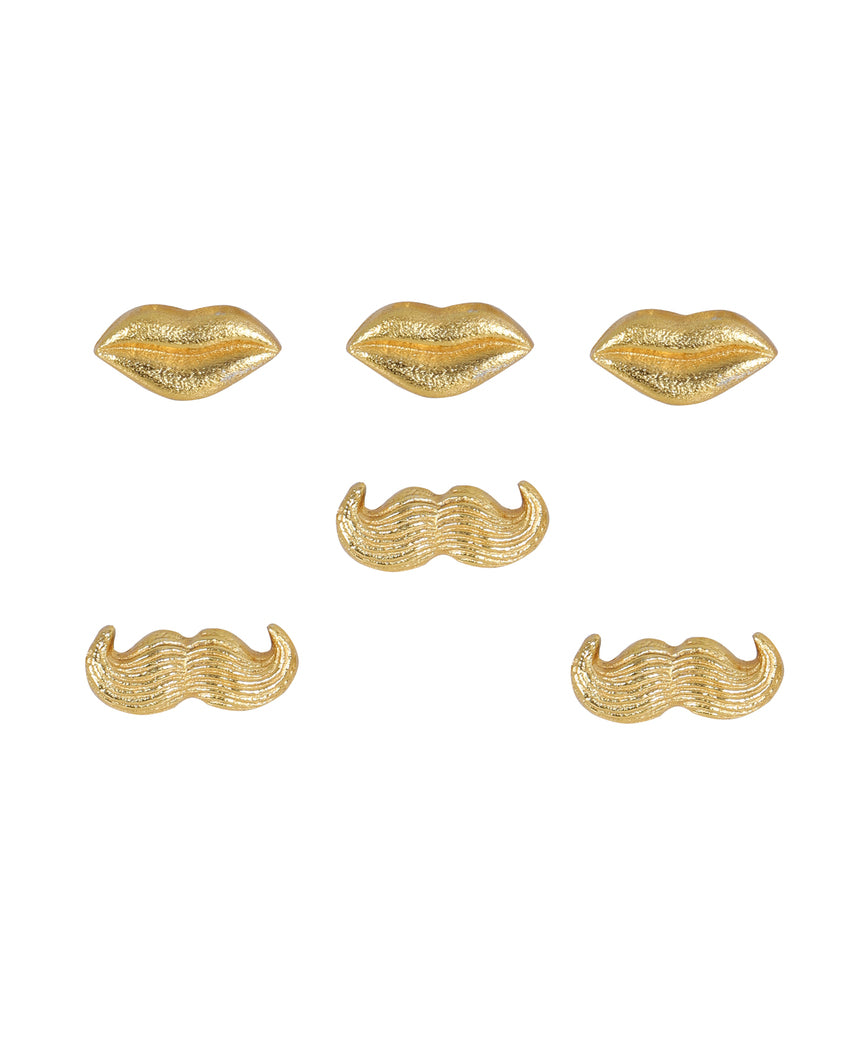 Playful Golden Lips and Moustaches Napkin Ring | Gold | Pack of 6