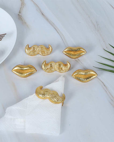 Playful Golden Lips and Moustaches Napkin Ring | Gold | Pack of 6