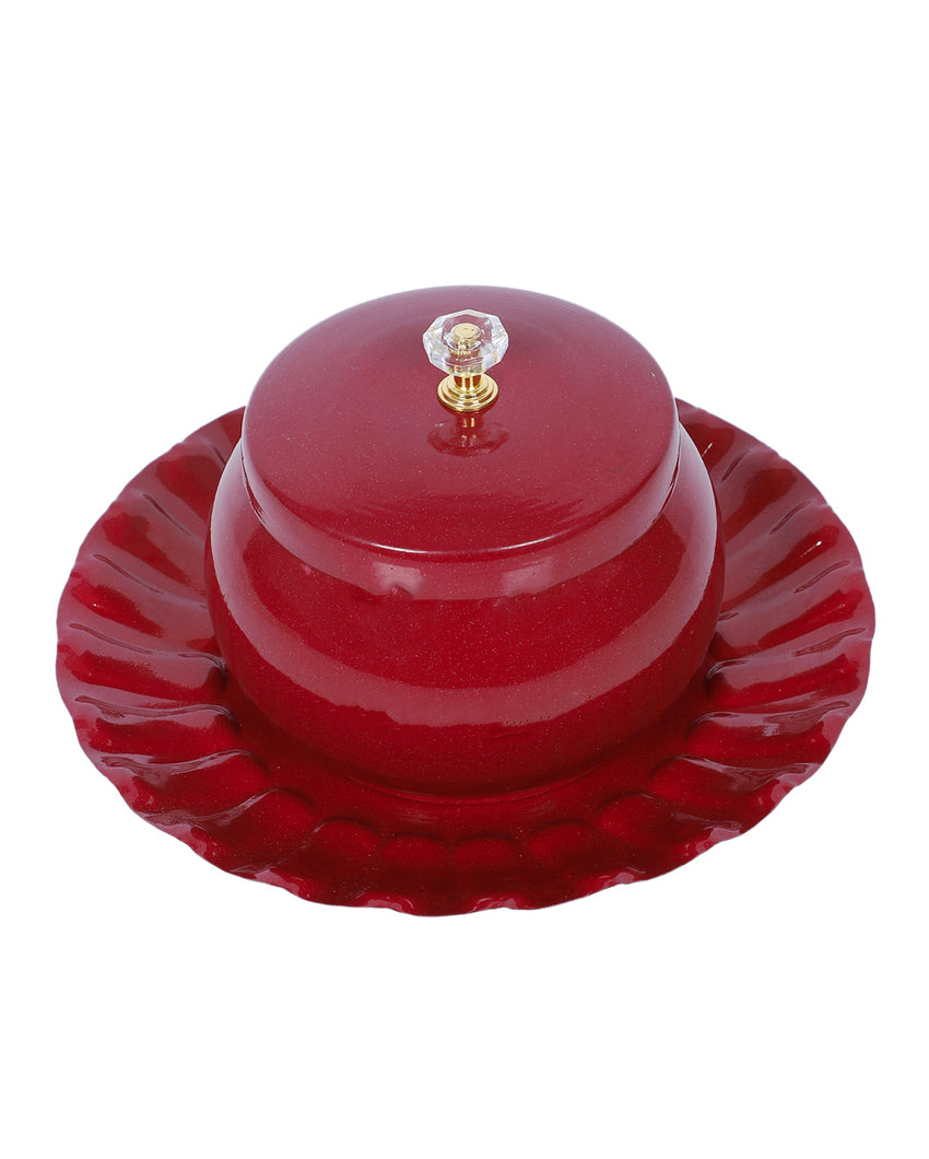 Elegant Red Jar and Plate Dry Fruits Platter | Pack of 2 | 300 ML