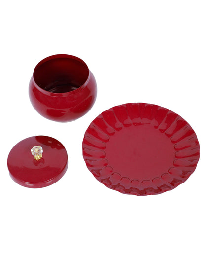 Elegant Red Jar and Plate Dry Fruits Platter | Pack of 2 | 300 ML