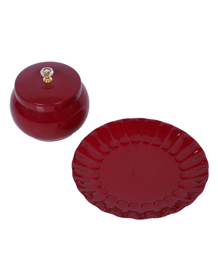 Elegant Red Jar and Plate Dry Fruits Platter | Pack of 2 | 300 ML