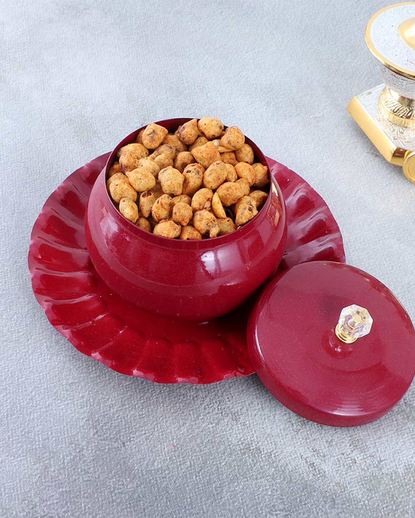 Elegant Red Jar and Plate Dry Fruits Platter | Pack of 2 | 300 ML