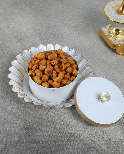 Sophisticated Golden and White Jar With Plate Dry Fruit Platter | Pack of 2 | 200 ML