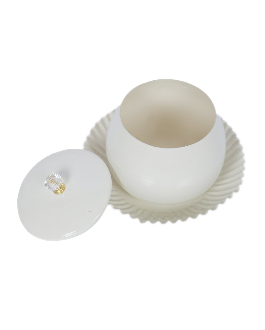 Stylish Golden and White Bowl Jar With Tray | Pack of 2 | 200 ML