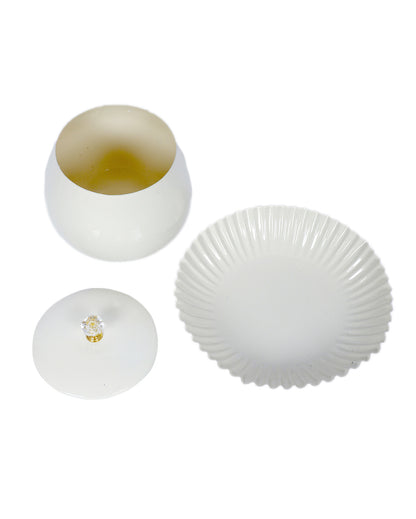 Stylish Golden and White Bowl Jar With Tray | Pack of 2 | 200 ML