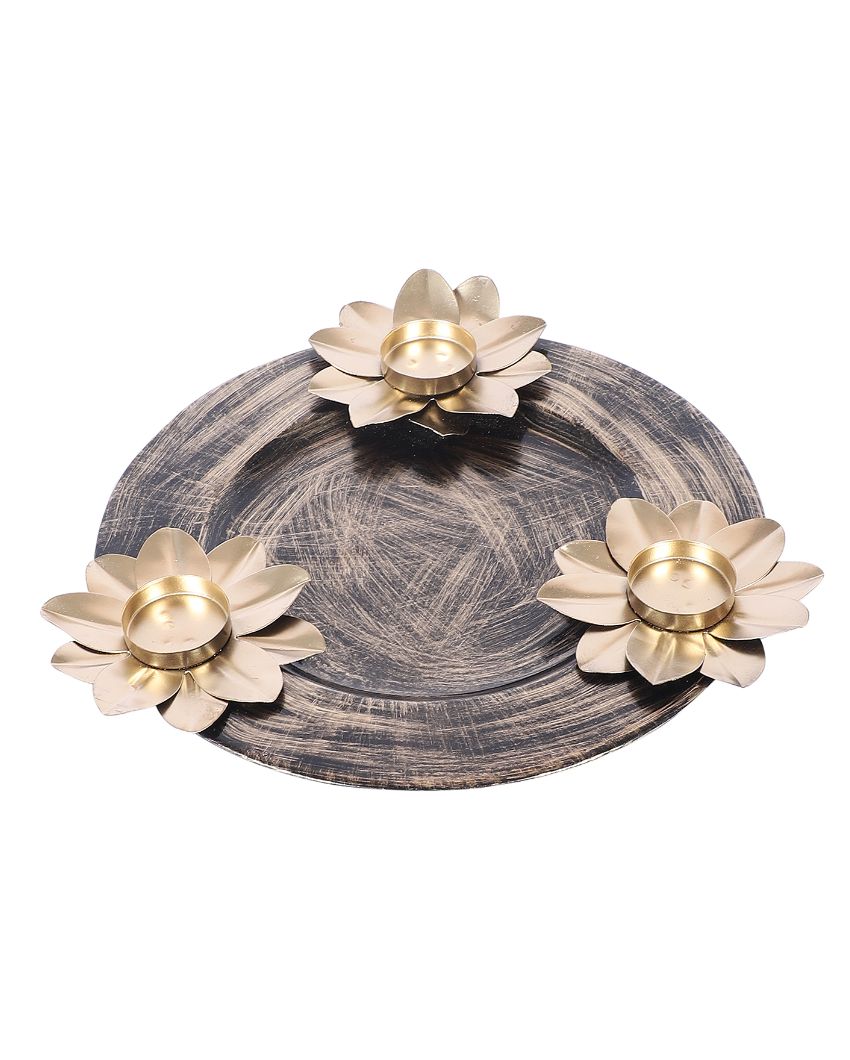 Iron Floral Platter With Tealight Holder | 10 x 10 inches