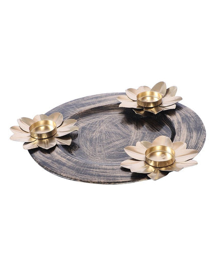 Iron Floral Platter With Tealight Holder | 10 x 10 inches